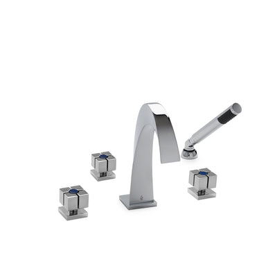 2103DTS308-LAPI-CP Sherle Wagner International Arco with Quad Knob Deck Mount Tub Set with Hand Shower with Semiprecious Lapis Lazuli inserts in Polished Chrome metal finish