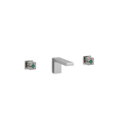 2103WBS101-LE-MALA-CP Sherle Wagner International Modern with Malachite Insert Quad Knob Wall Mount Faucet Set in Polished Chrome metal finish