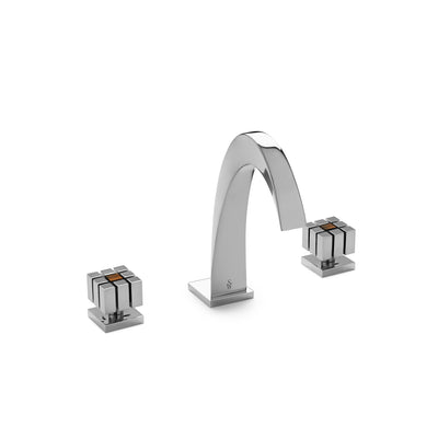 2104BSN108-BRTI-CP Sherle Wagner International Arco with Novem Knob Faucet Set with Semiprecious Brown Tiger Eye inserts in Polished Chrome metal finish