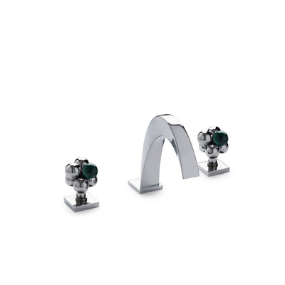 2105BSN108-S-MALA-CP Sherle Wagner International Short Arco with Molecule Knob Faucet Set with Semiprecious Malachite inserts in Polished Chrome metal finish