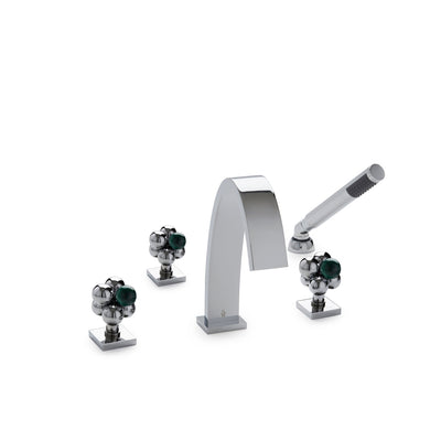 2105DTS302-MALA-CP Sherle Wagner International Molecule Knob Deck Mount Tub Set with Hand Shower with Semiprecious Malachite inserts in Polished Chrome metal finish