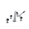 2105DTS308-MALA-CP Sherle Wagner International Arco with Molecule Knob Deck Mount Tub Set with Hand Shower with Semiprecious Malachite inserts in Polished Chrome metal finish