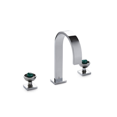 2106BSN101-MALA-CP Sherle Wagner International Arbor with Saturn Knob Faucet Set with Semiprecious Malachite inserts in Polished Chrome metal finish