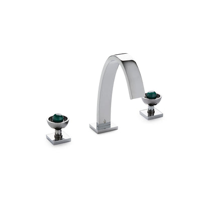 2106BSN102-MALA-CP Sherle Wagner International Saturn Knob Faucet Set with Semiprecious Malachite inserts in Polished Chrome metal finish