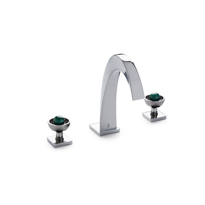 2106BSN108-MALA-CP Sherle Wagner International Arco with Saturn Knob Faucet Set with Semiprecious Malachite inserts in Polished Chrome metal finish