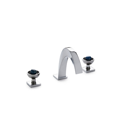 2106BSN108-S-LAPI-CP Sherle Wagner International Short Arco with Saturn Knob Faucet Set with Semiprecious Lapis Lazuli inserts in Polished Chrome metal finish