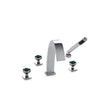 2106DTS302-MALA-CP Sherle Wagner International Saturn Knob Deck Mount Tub Set with Hand Shower with Semiprecious Malachite inserts in Polished Chrome metal finish