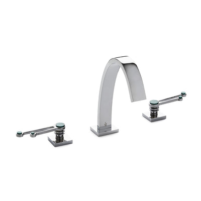 2108BSN102-MALA-CP Sherle Wagner International Cosmos Lever Faucet Set with Semiprecious Malachite inserts in Polished Chrome metal finish