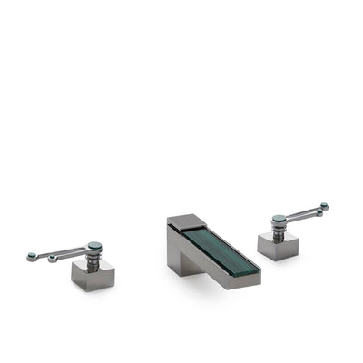 2108DKT801-MALA-CP Sherle Wagner International Apollo with Cosmos Lever Deck Mount Tub Set with Semiprecious Malachite inserts in Polished Chrome metal finish