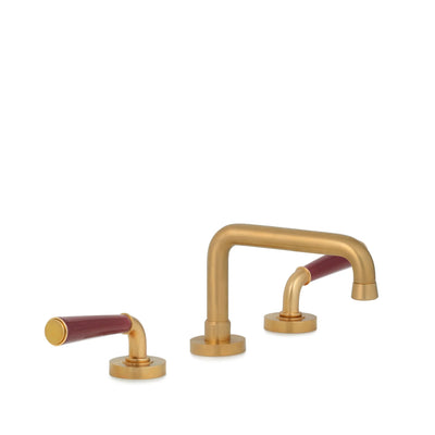 2171BSN806-RD02-BG Sherle Wagner International Merlot insert Dorian II Ceramic Lever Faucet Set in Burnished Gold metal finish