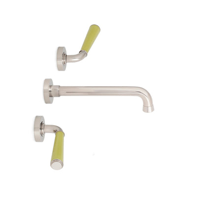 2171WBS806-GR01-HP Sherle Wagner International Chartreuse insert Dorian II Ceramic Lever Wall Mount Faucet Set in High Polished Platinum metal finish