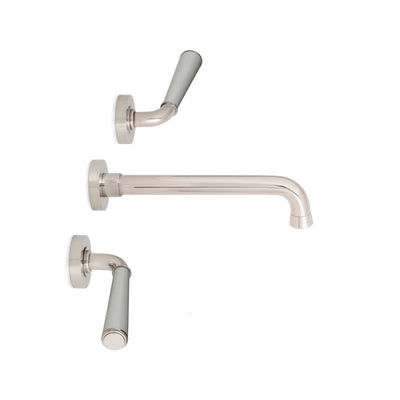 2171WBS806-WHT-HP Sherle Wagner International White insert Dorian II Ceramic Lever Wall Mount Faucet Set in High Polished Platinum metal finish