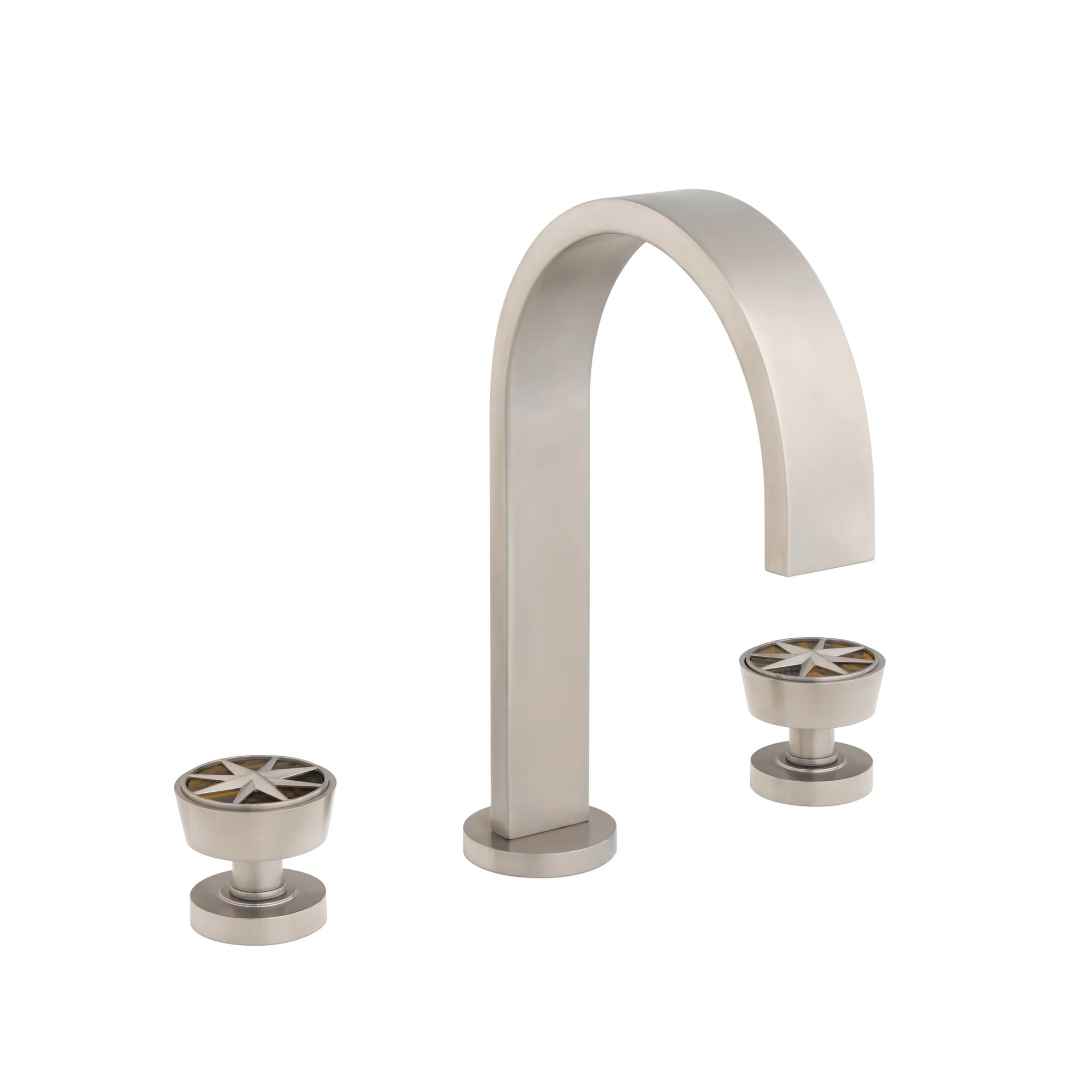 2176BSN101-BLTI-BN Sherle Wagner International Blue Tiger Eye insert Arbor with Compass Stone Insert Knob Faucet Set in Brushed Nickel metal finish