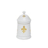 3364-5EN-G-WH Sherle Wagner International Ceramic Covered Jar with Fleur de Lis- Burnished Gold on White