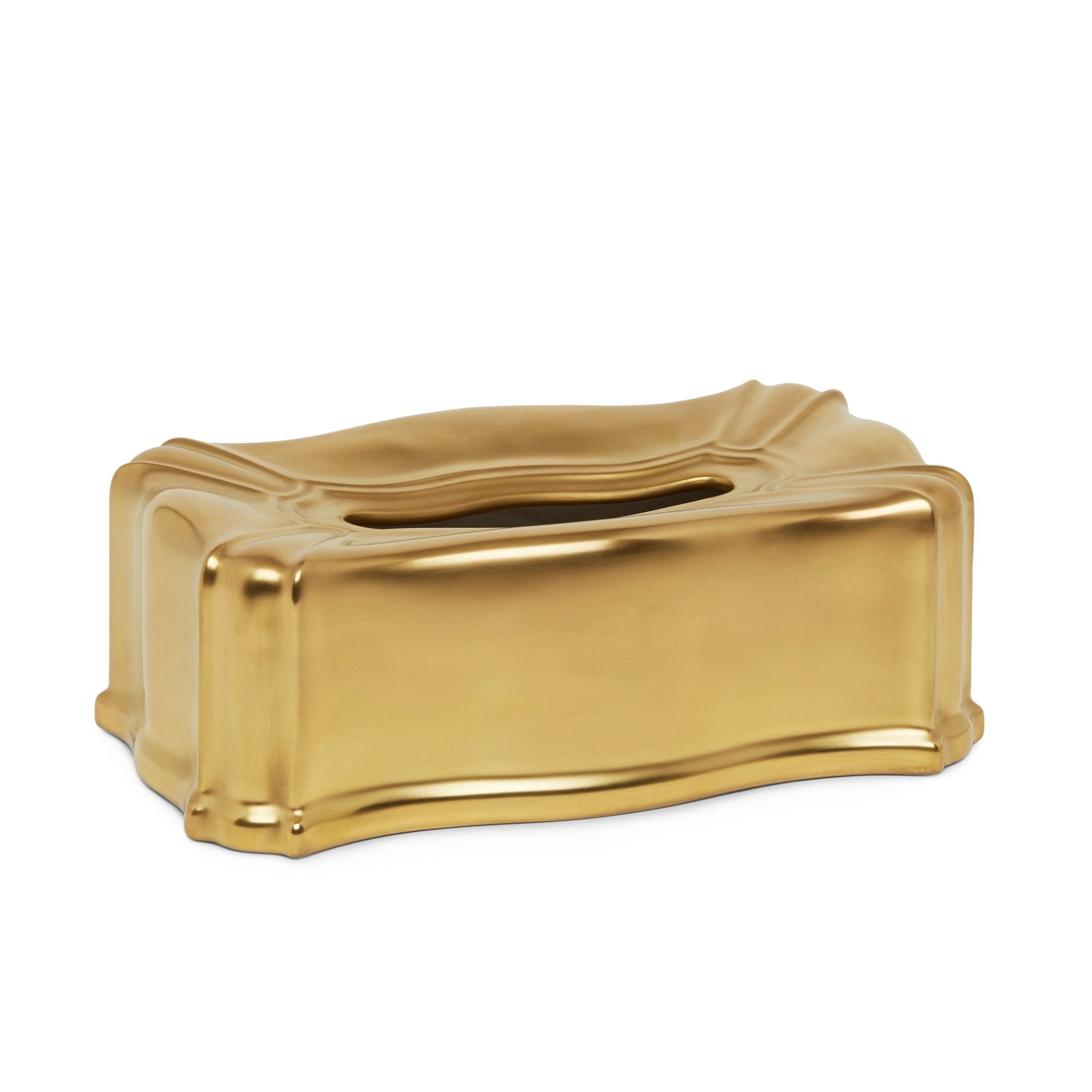 3413-14GP Sherle Wagner International Ceramic Elongated Tissue Box Cover with Burnished Gold 14GP