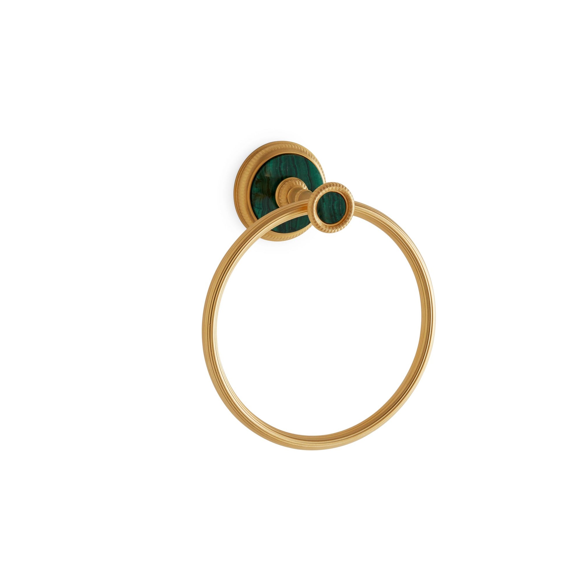 3442-MALA-GP Sherle Wagner International Knurled Towel Ring with Malachite insert in Gold Plate metal finish
