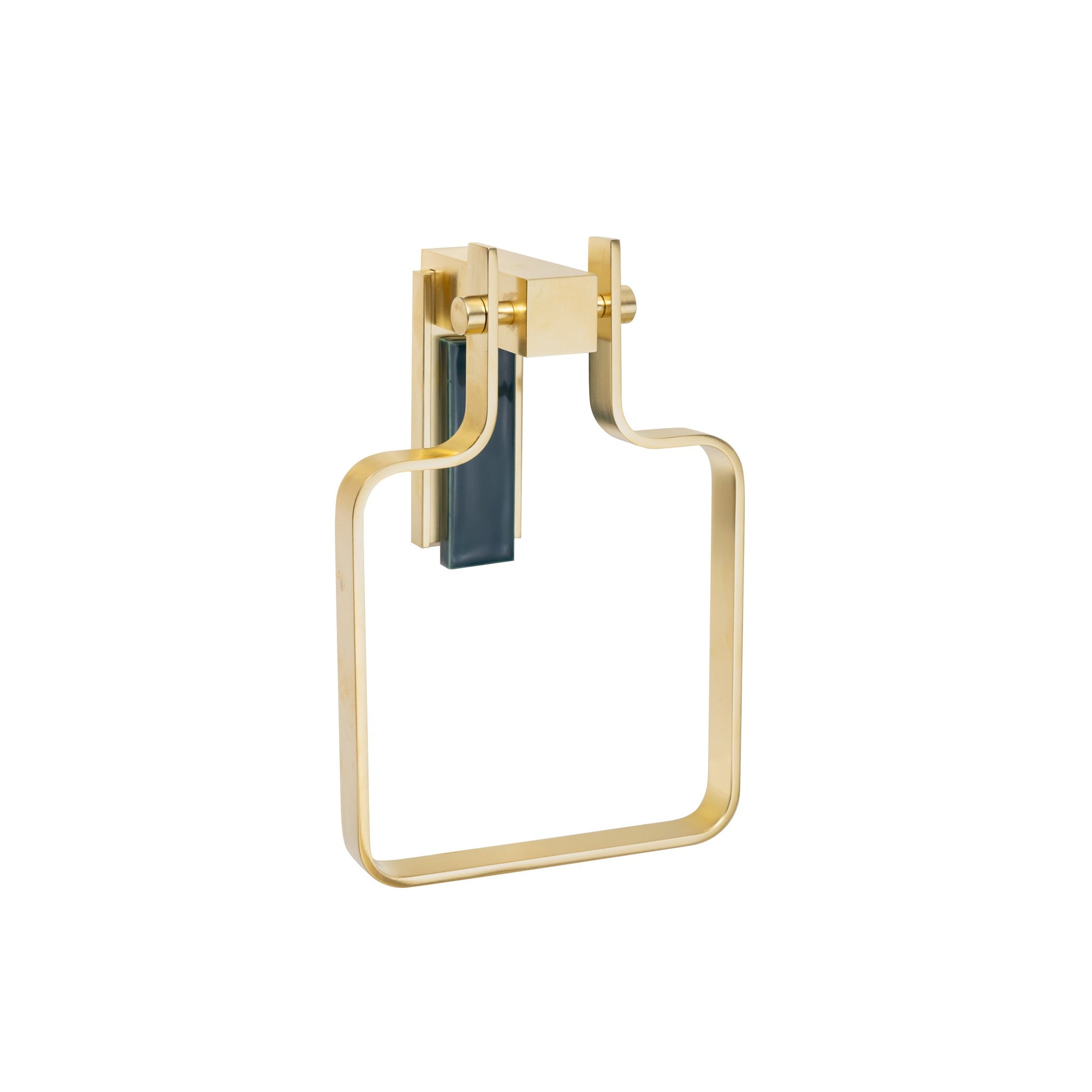 3456-GR03-SB Sherle Wagner International Apollo Towel Ring with Blue Spruce insert in Satin Brass metal finish