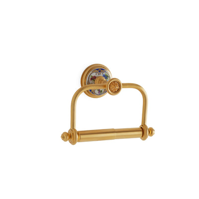 3535-61BL-WH-GP Sherle Wagner International Knurled Paper Holder with Floral Chinoiserie Blue insert in Gold Plate metal finish