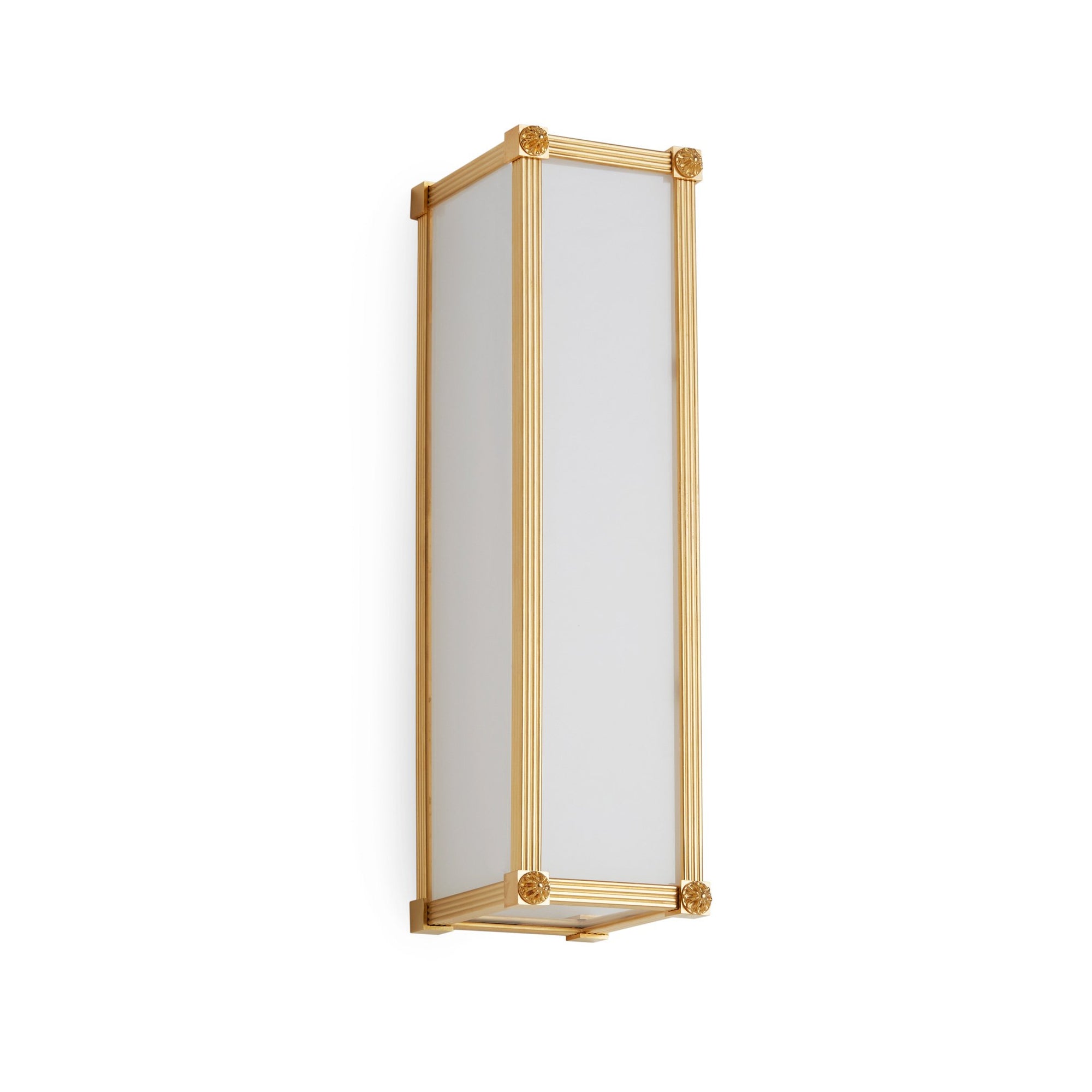 7107FG-16-VERT-GP Sherle Wagner International Reeded with Rosette Frosted Glass Panel Light in Burnished Gold metal finish