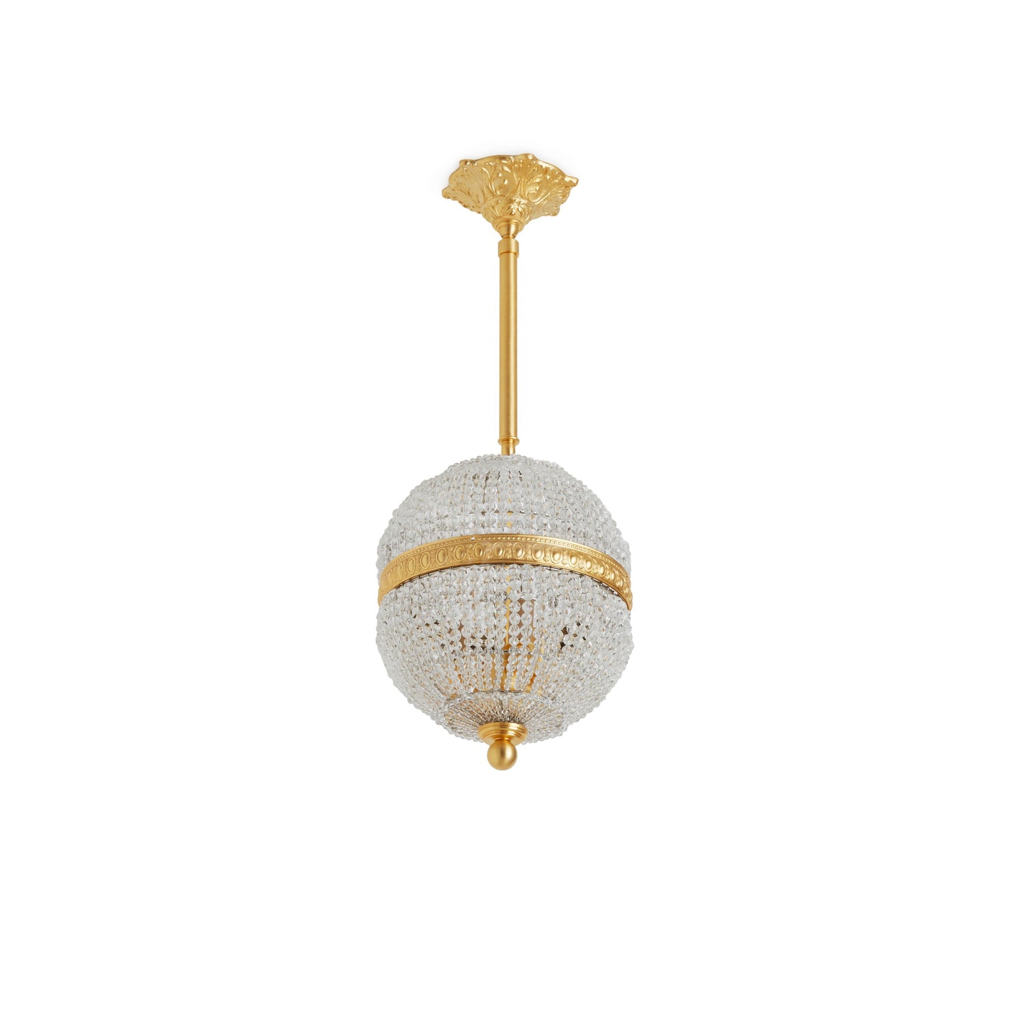7108-PNDT-GP Sherle Wagner International Globe Crystal Beaded Pendant Light 8 inches in Gold plate metal finish