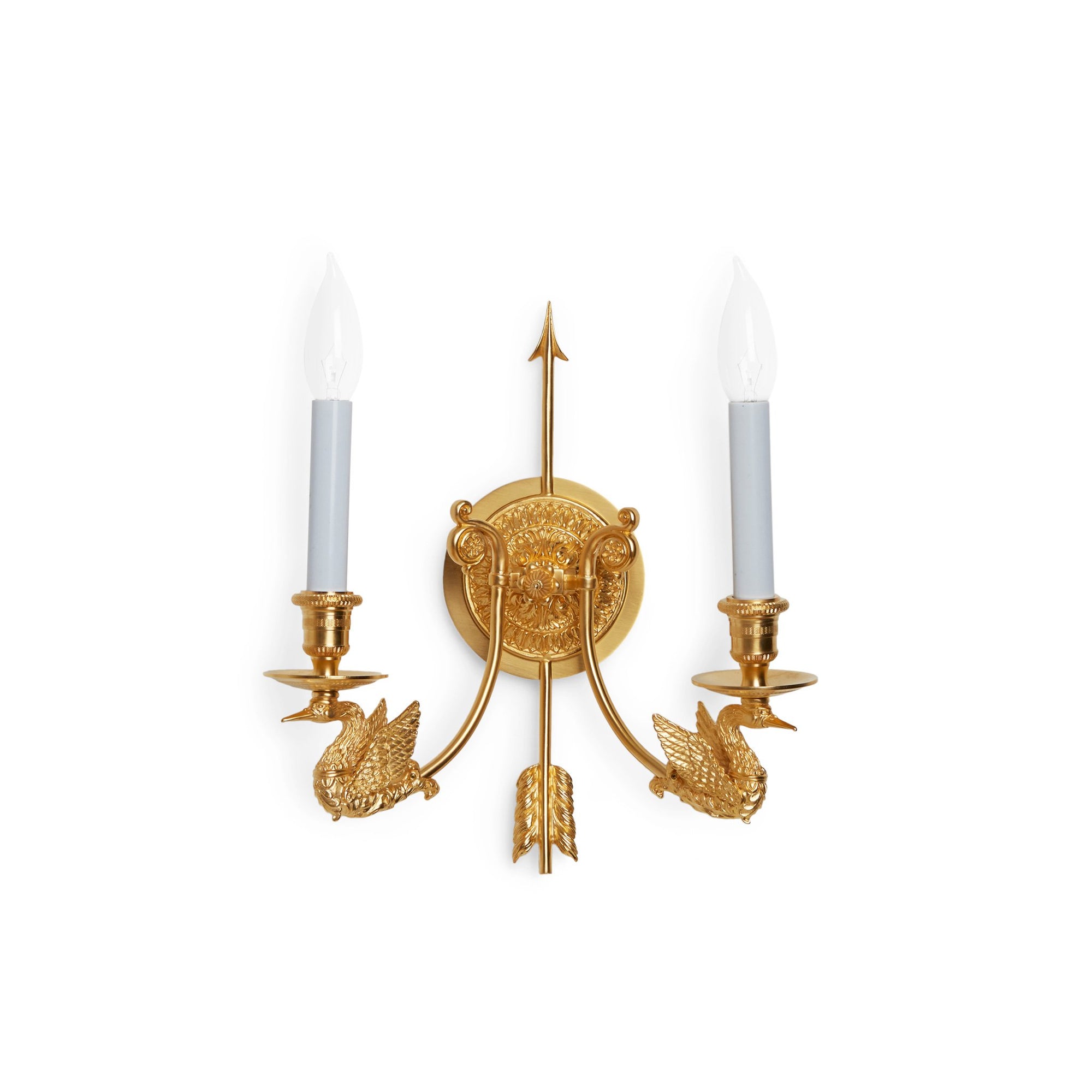 7109-GP Sherle Wagner International Swan Double Arm Sconce in Gold Plate