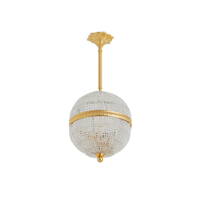 7110-PNDT-GP Sherle Wagner International Globe Crystal Beaded 10 inches Pendant Light in Gold plate metal finish