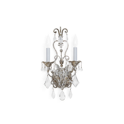 7117-S Sherle Wagner International Scroll & Crystal Sconce in Florentine Silver