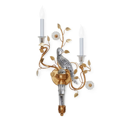 7119-LH-G Sherle Wagner International Crystal Bird Torch Sconces in Florentine Gold