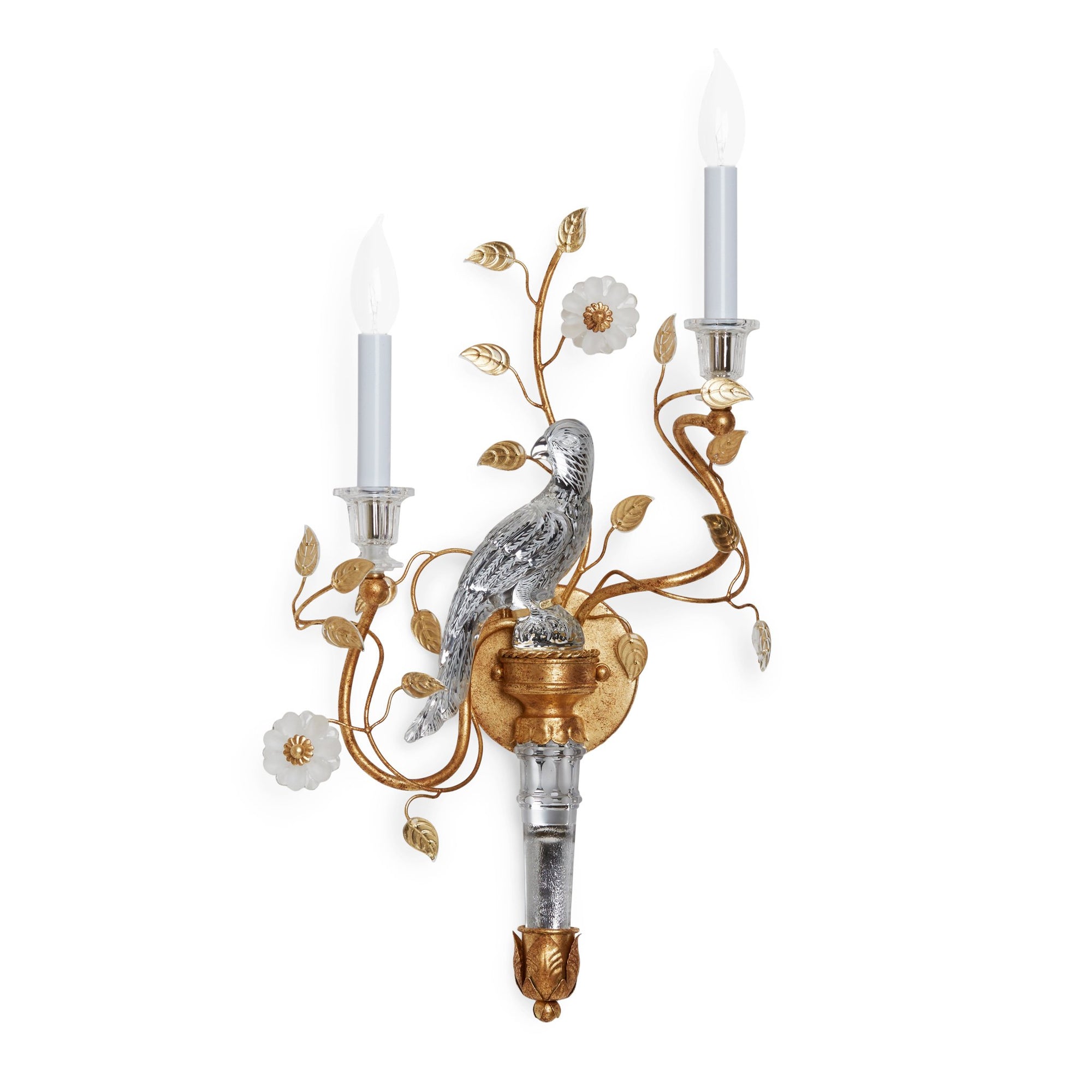 7119-RH-G Sherle Wagner International Crystal Bird Torch Sconces in Florentine Gold