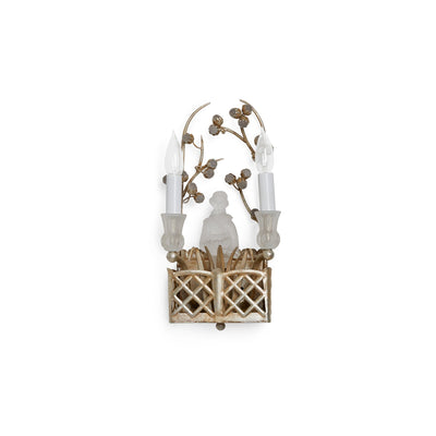 7128-FEMALE-G Sherle Wagner International Crystal Chinoiserie Basket Sconces in Florentine Silver