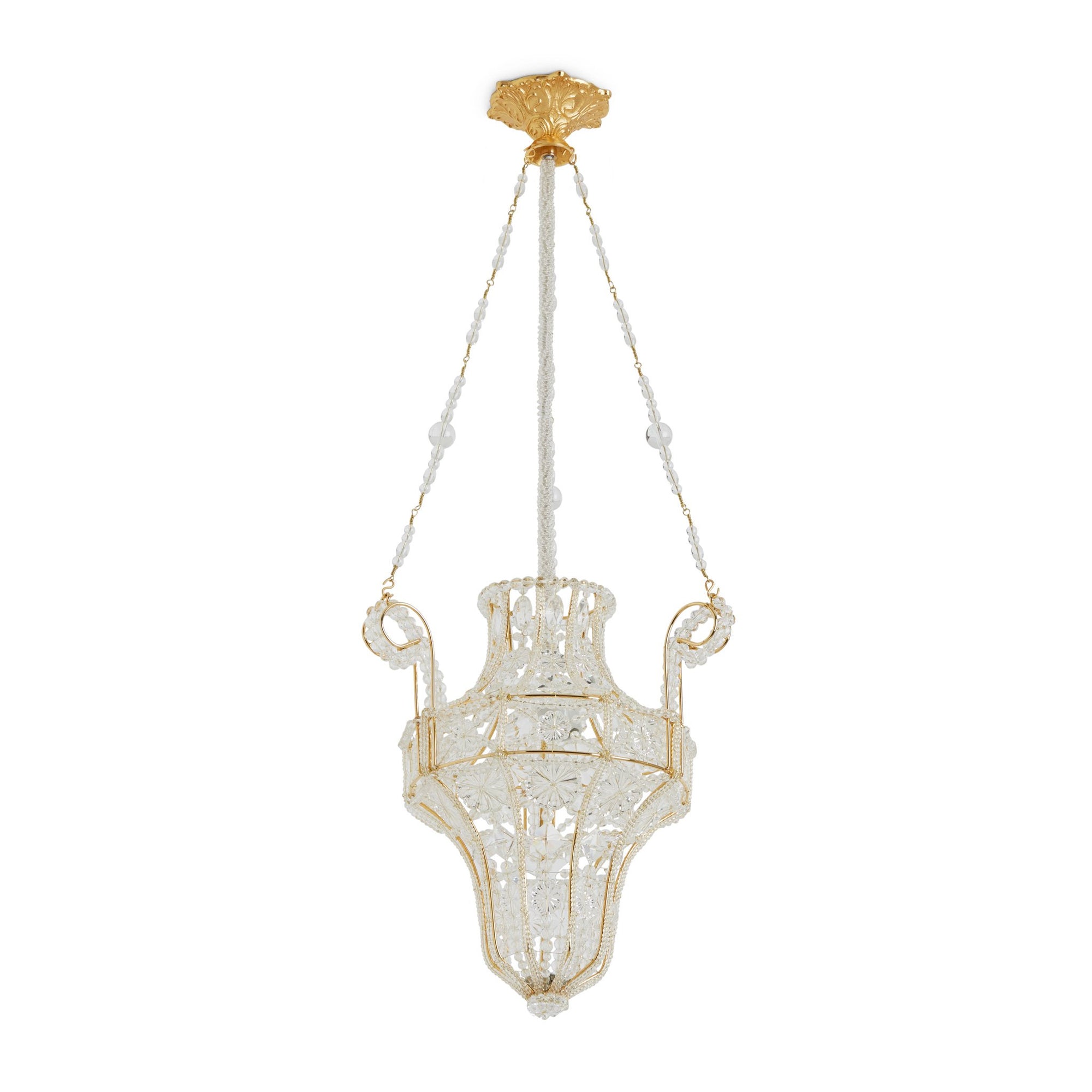 7138-GP Sherle Wagner International Crystal Pendant Chandelier with Renaissance Canopy in Gold plate metal finish