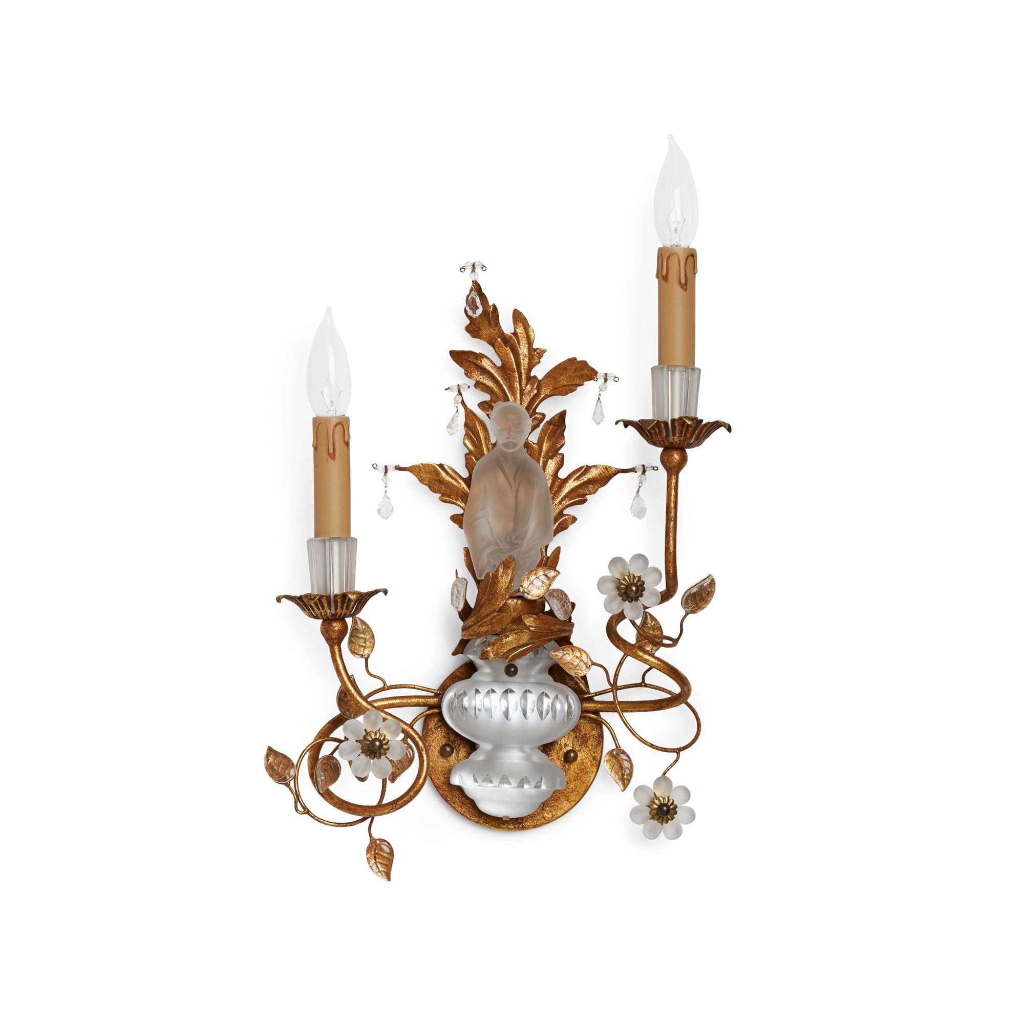 7143-MALE-G Sherle Wagner International Crystal Chinoiserie Sconces in Florentine Gold