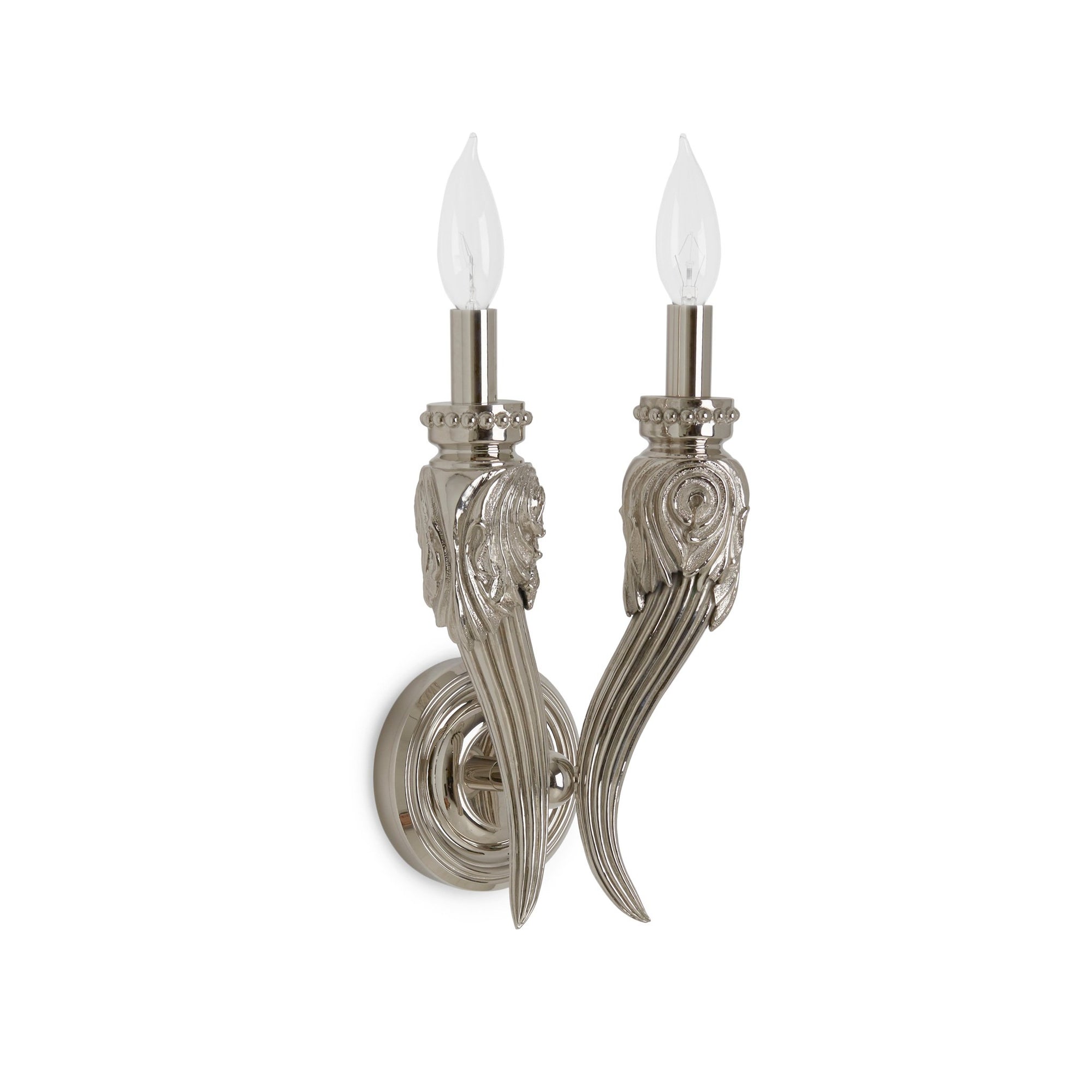 7232SC-2A-PN Sherle Wagner International Classical Horn Double Arm Sconce in Polished Nickel metal finish