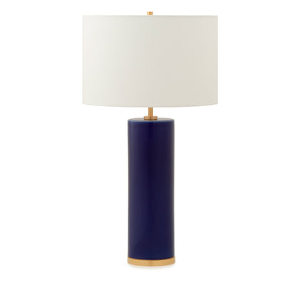 7300-BL04-GP Sherle Wagner International Royal Blue insert Cylindrical Tall Ceramic Table Lamp in Gold Plate metal finish