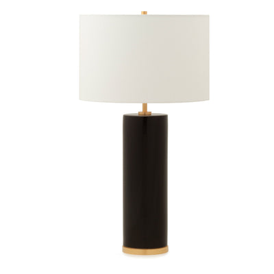 7300-BLK-GP Sherle Wagner International Black insert Cylindrical Tall Ceramic Table Lamp in Gold Plate metal finish
