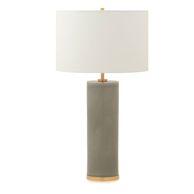7300-GR05-GP Sherle Wagner International Sage Grey insert Cylindrical Tall Ceramic Table Lamp in Gold Plate metal finish