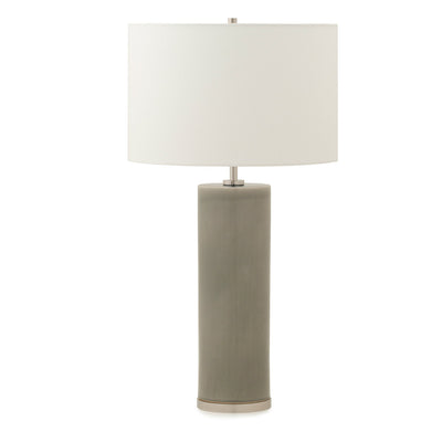 7300-GR05-PN Sherle Wagner International Sage Grey insert Cylindrical Tall Ceramic Table Lamp in Polished Nickel metal finish