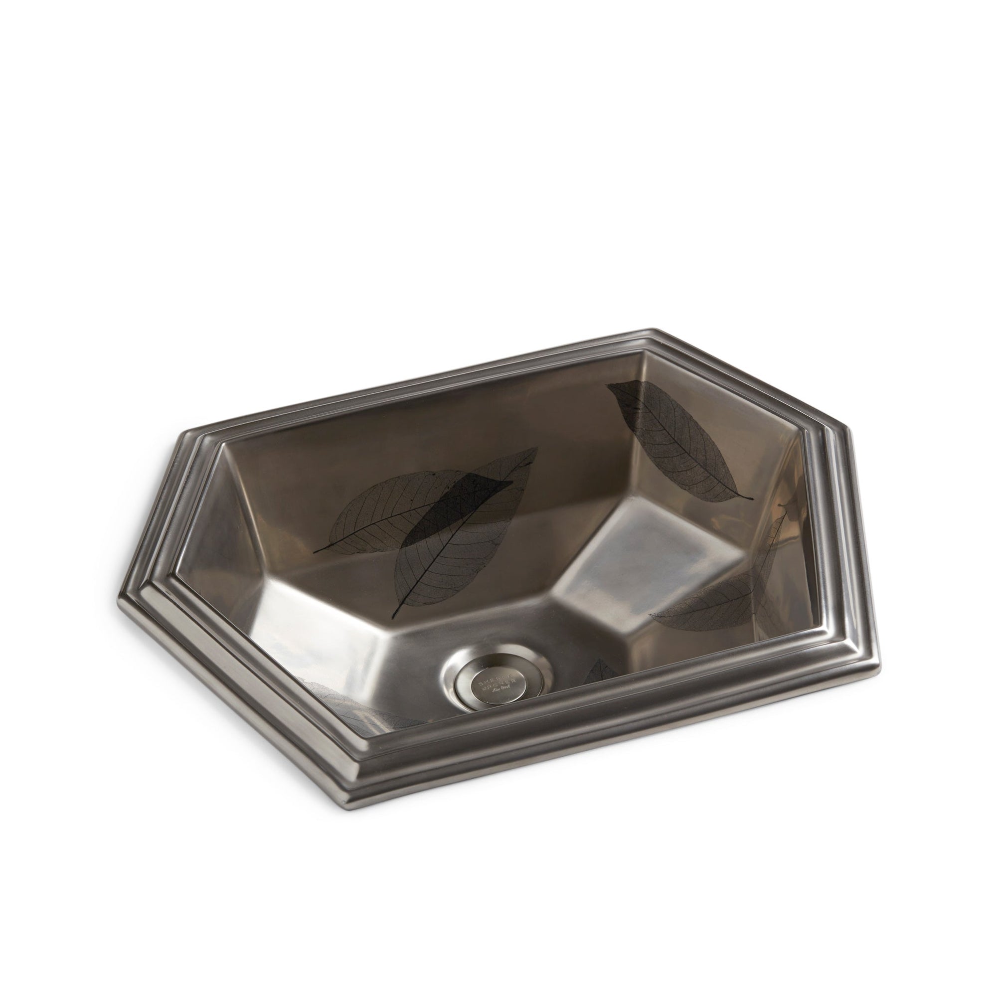OE11-25BK-15PL Sherle Wagner International Black Random Leaves on on Burnished Platinum Modern Hexagon Ceramic Over Edge Sink