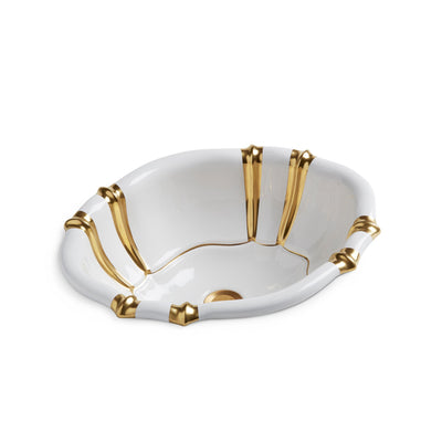 OE3-24GP-WH Sherle Wagner International Gold Accents on White Scalloped Ceramic Over Edge Sink