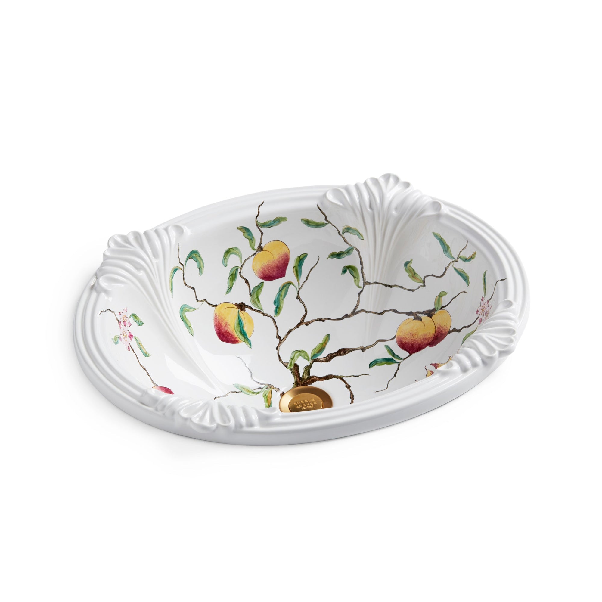 OE4-111P-WH Sherle Wagner International Peaches on White Provence Ceramic Over Edge Sink