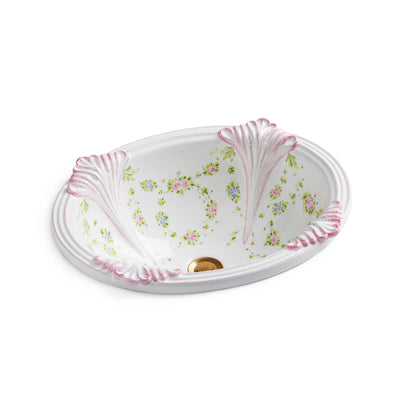 OE4-74GL-WH Sherle Wagner International Garlands & Leaves on White Provence Ceramic Over Edge Sink