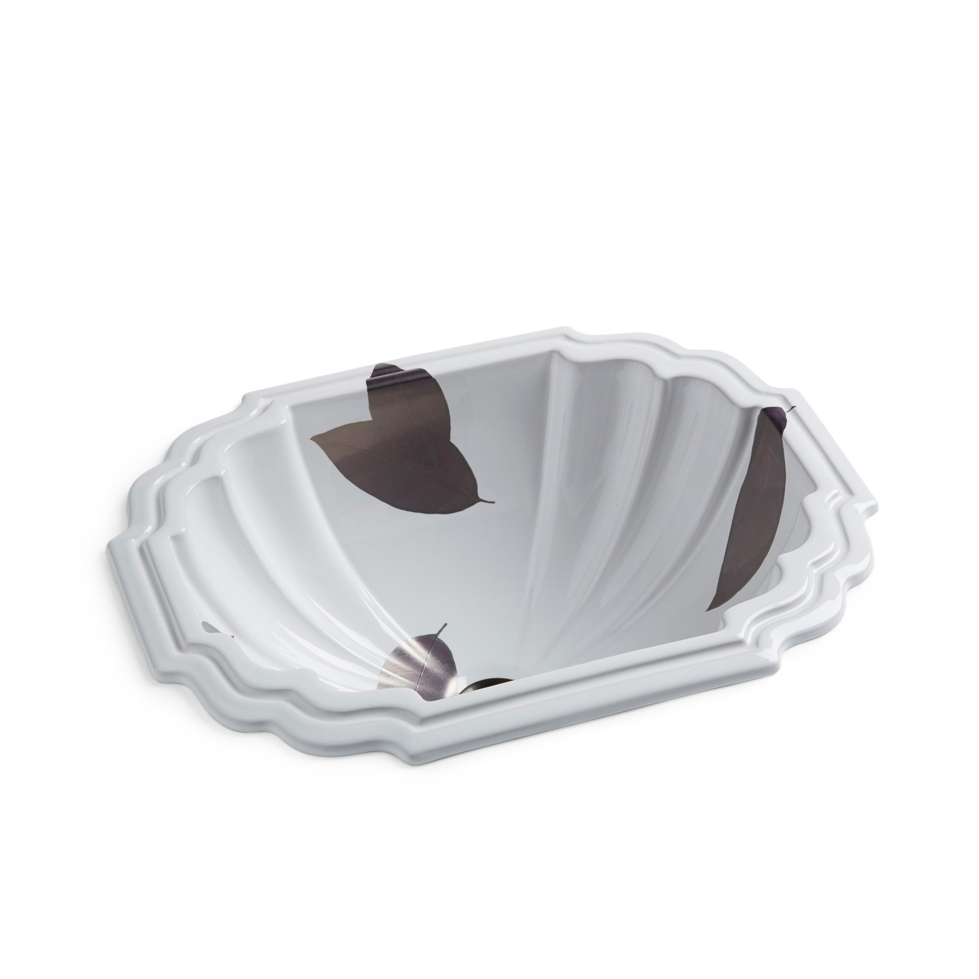 OE5-25PL-WH Sherle Wagner International Platinum Random Leaves on White Georgian Ceramic Over Edge Sink