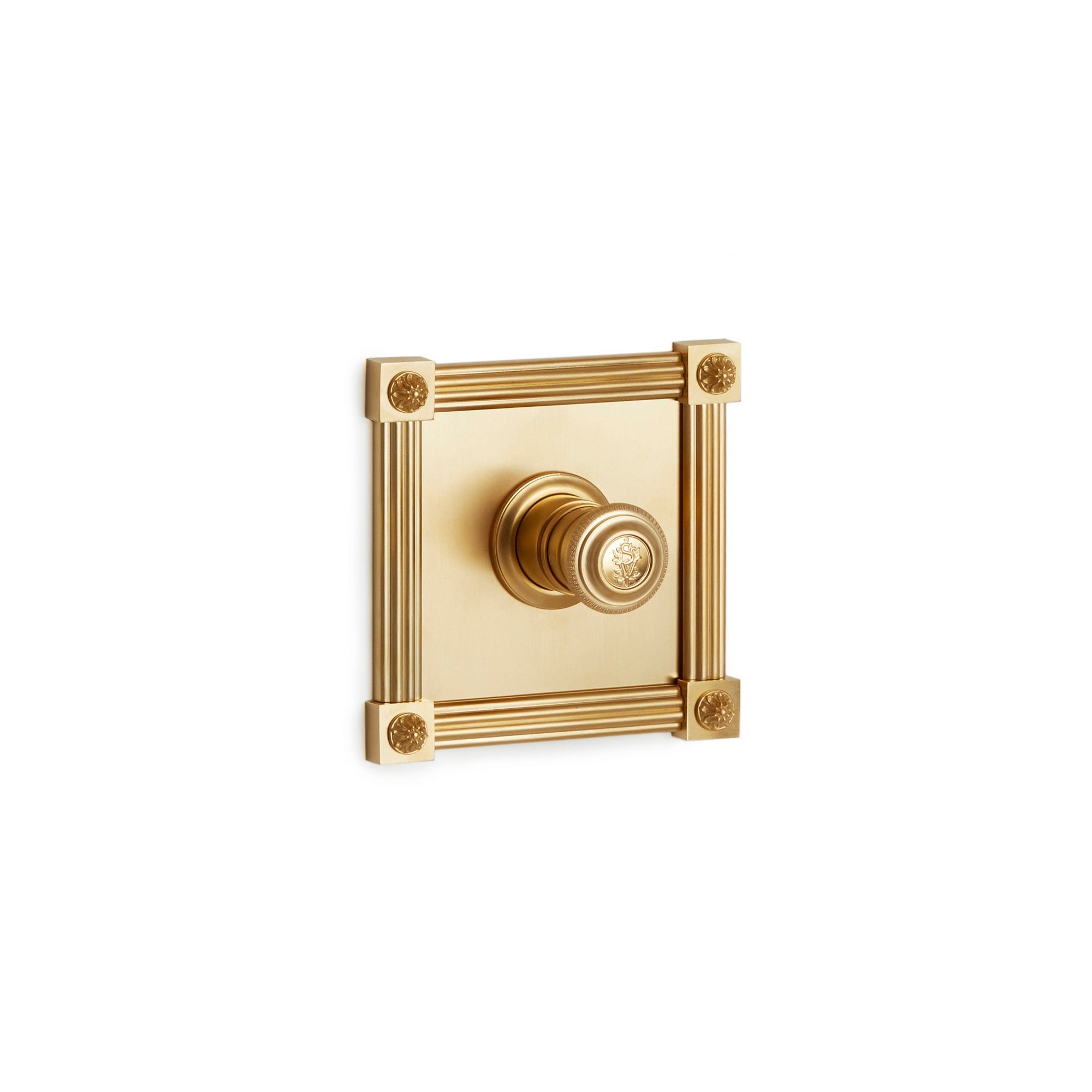 TMO06KN-LOGO-GP Sherle Wagner International Reeded Rosette High Flow Thermostatic Trim in Gold Plate metal finish