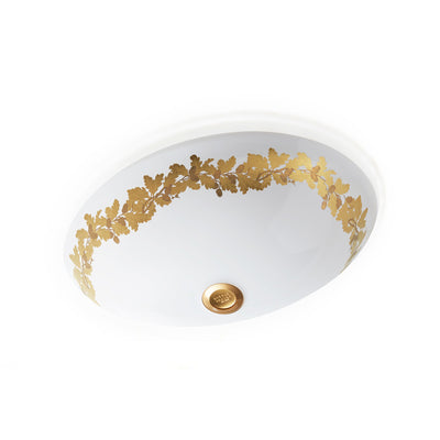 UE14-12EN-G-WH Sherle Wagner International Banded Burnished Gold Acorn Garland on White Ceramic Under Edge Sink