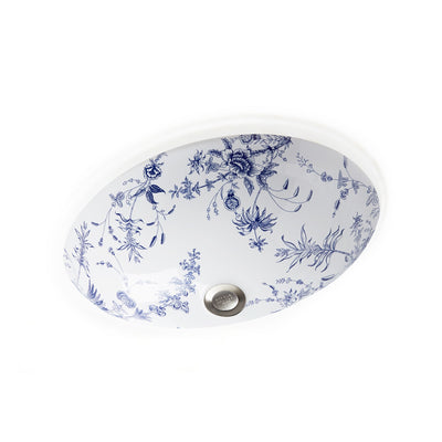 UE14-89BL-WH Sherle Wagner International Le Jardin Blue on White Ceramic Under Edge Sink