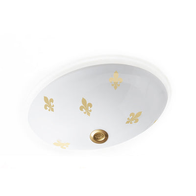 UE15-5EN-G-WH Sherle Wagner International Fleur de Lis Burnished Gold on White Ceramic Under Edge Sink