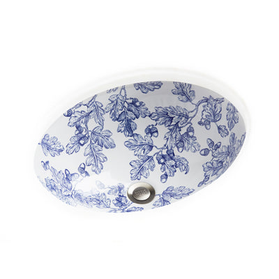 UE15-99BL-WH Sherle Wagner International Acorn & Oakleaf Blue on White Ceramic Under Edge Sink